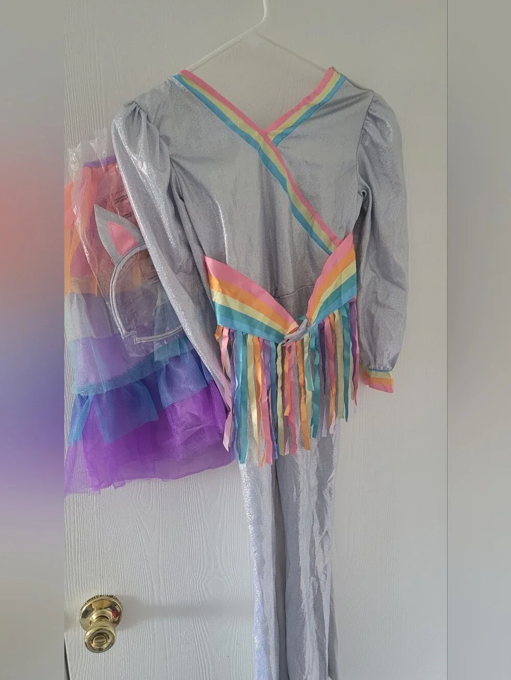 Target Rock Star Unicorn Costume Silver Multicolor Kids Sz S 6-8 Year Halloween.